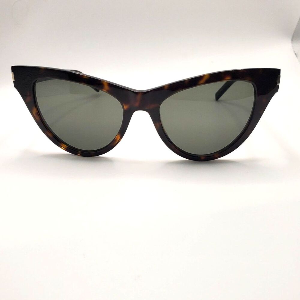 Saint Laurent SL425 Sunglasses Havana Tortoiseshell Cat Eye Green Lens 54mm YSL